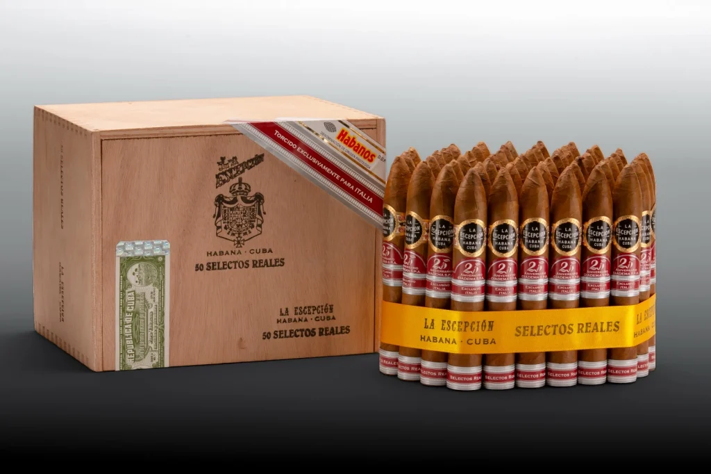 Cabinet in legno da 50 sigari La Escepción Selectos Reales Edizione Regionale Italia con cinta gialla