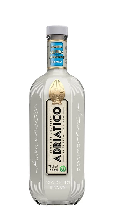 Bottiglia di Adriatico Amaretto Bianco liquore alcolico al latte di mandorla pugliese