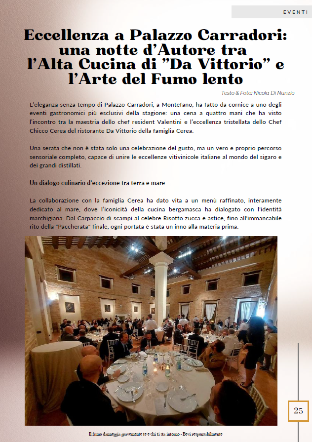 Momenti della serata evento sul fumo lento e l'alta cucina presso Palazzo Carradori.
